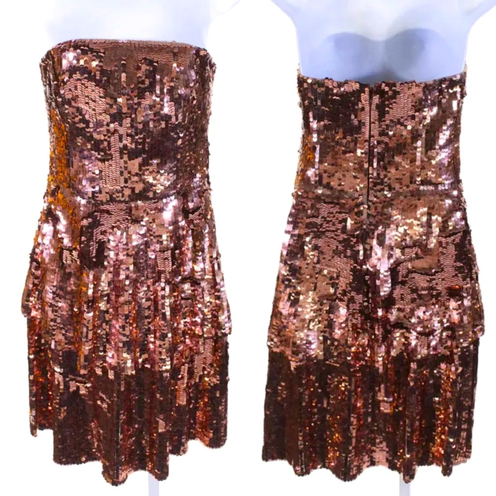 Holiday Sale ✨ OSMAN • Strapless Cognac Sequin Cocktail Dress • Size 2